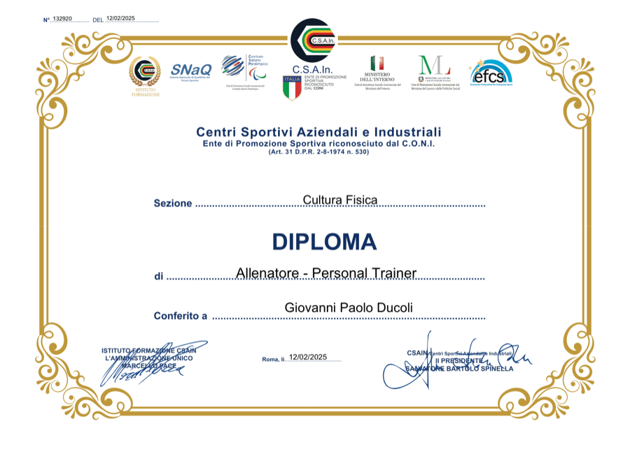 Diploma Nazionale Allenatore - Personal Trainer